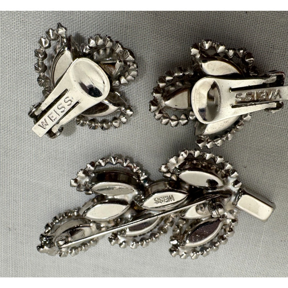 Vtg WEISS Parure Set Marquise Aurora Borealis Brooch Earrings Rhinestone - Picture 5 of 7